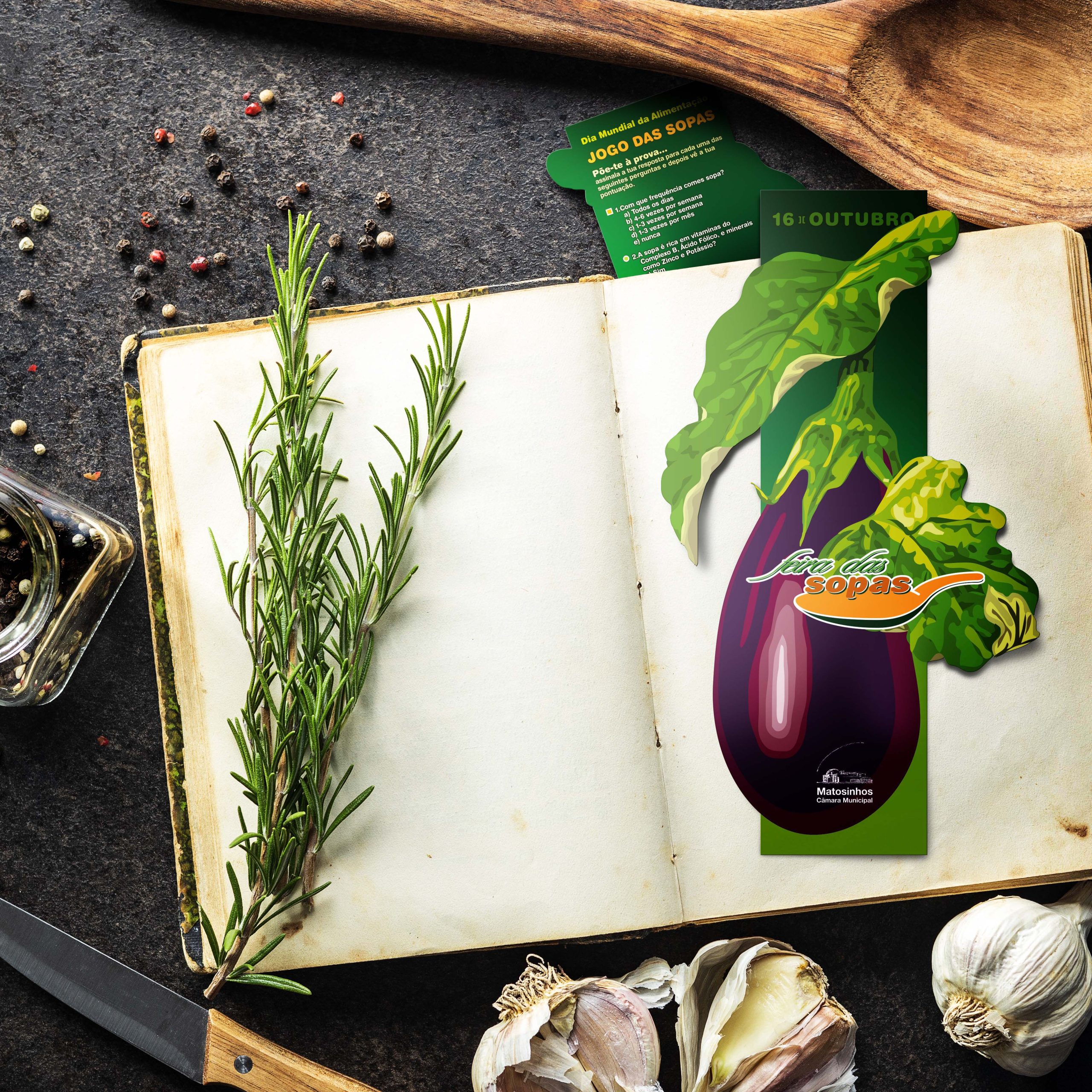 Blank cookbook and spice. Recipe book with rosemary branch.